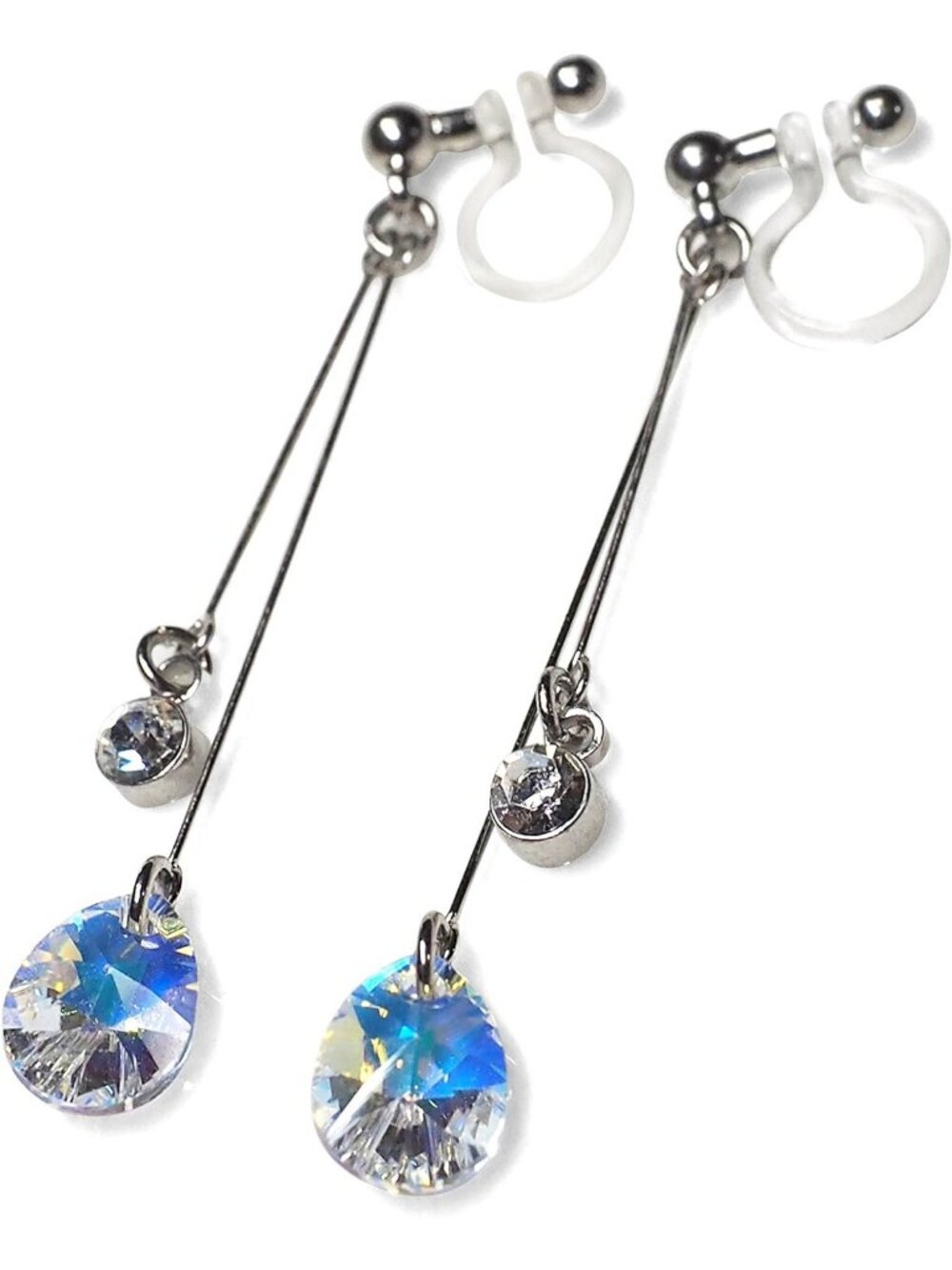 Colorful Austrian Crystal Clip-On Stud Earrings - Blue, Orange, Purple, Silver
